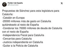Propuestas de S&aacute;nchez para esta legislatura para Catalu&ntilde;a