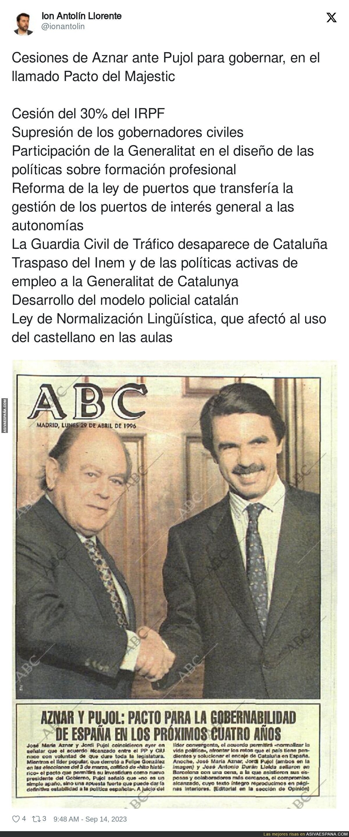 Así cedió Aznar ante Pujol