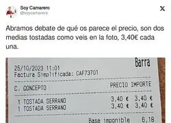 La barbaridad de precio para dos tostadas con un poco de jam&oacute;n