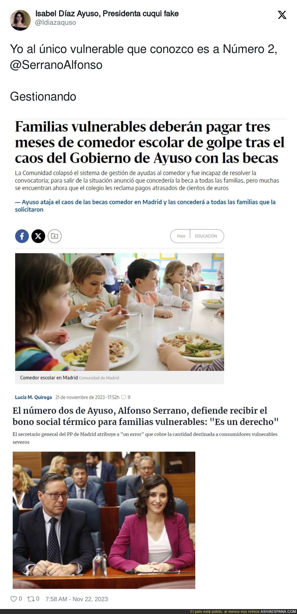 El doble rasero del PP de Madrid con las familias vulnerables