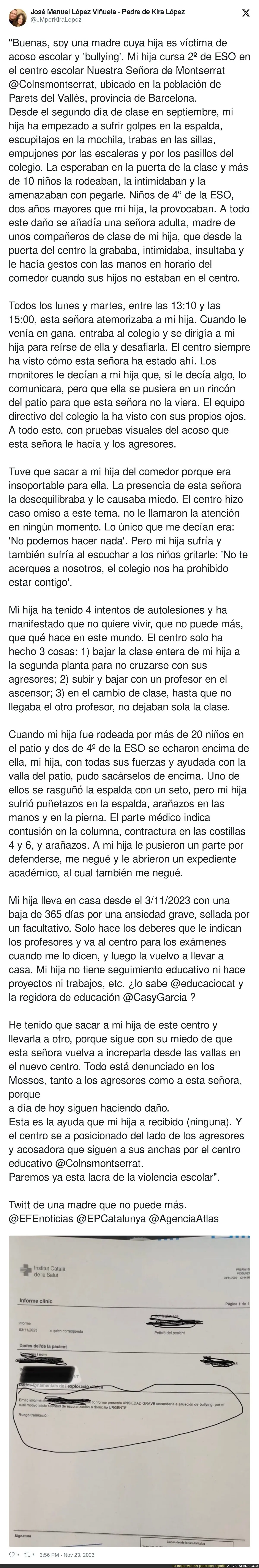 El terrible acoso que está sufriendo esta niña en un colegio de Parets del Vallés