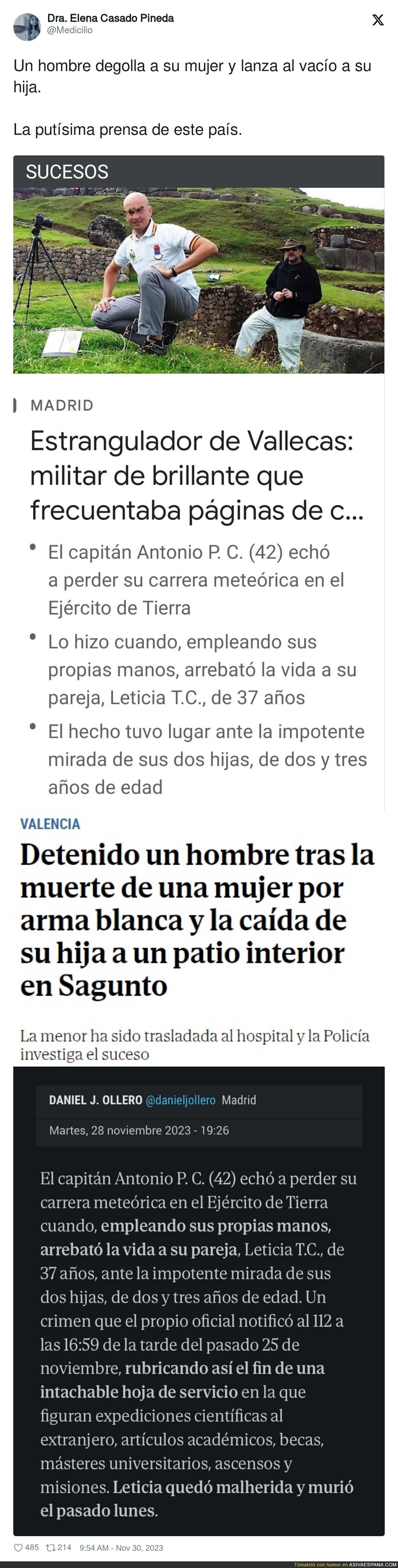 El lamentable titular en prensa después de que un asesino lance mate a su mujer y lance a su hija por el balcón