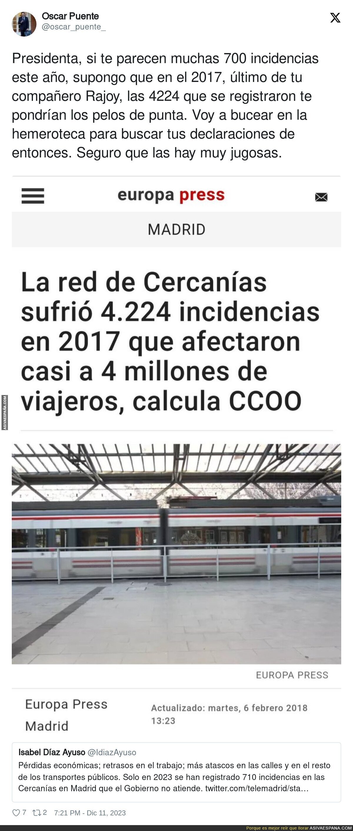 Pequeño recordatorio de Oscar Puente a Isabel Díaz Ayuso