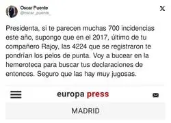 Peque&ntilde;o recordatorio de Oscar Puente a Isabel D&iacute;az Ayuso