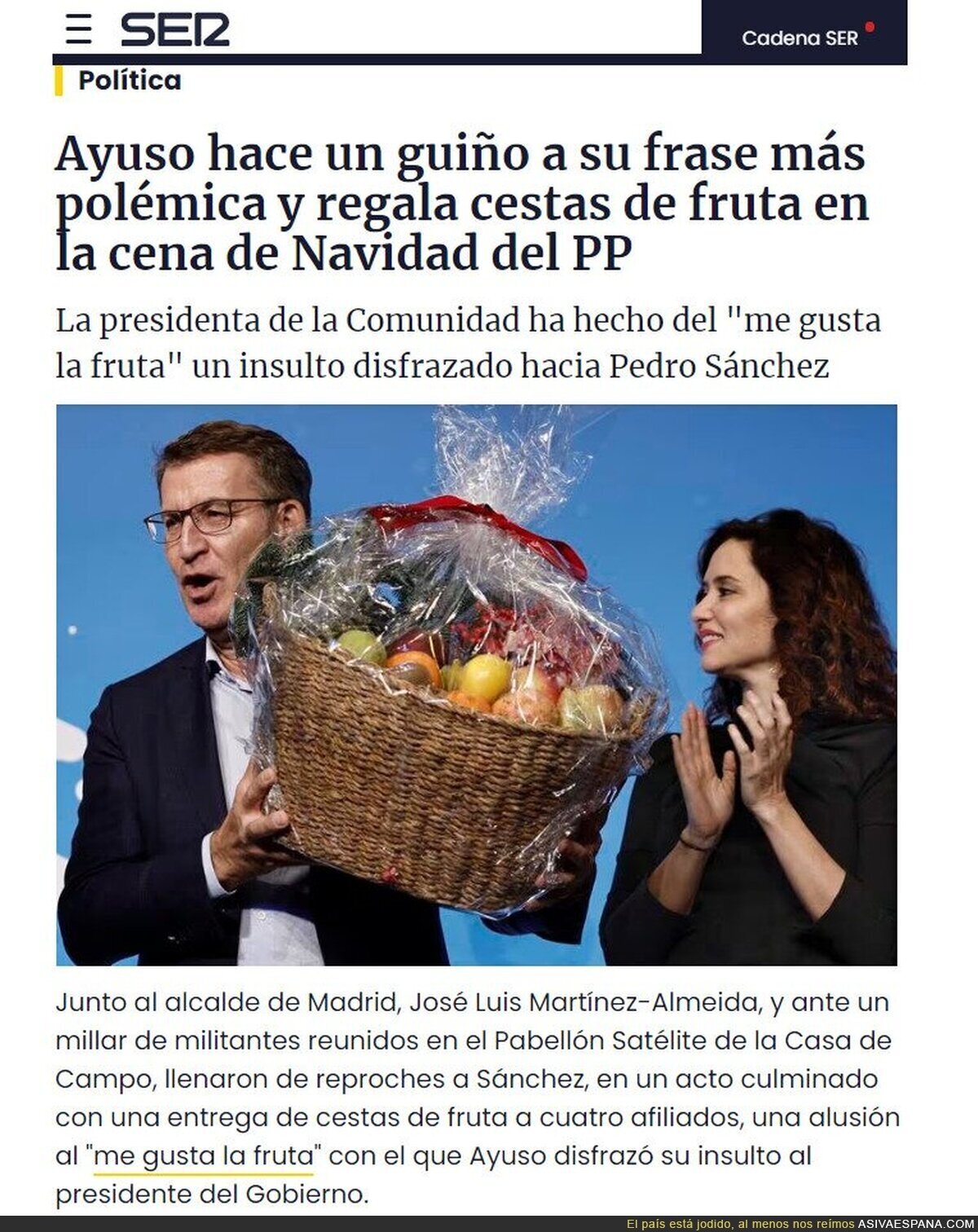 Entre los del PP el regalo más habitual son los Master y la Fruta