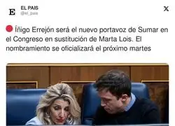 &Iacute;&ntilde;igo Errej&oacute;n ser&aacute; el nuevo portavoz de Sumar en el Congreso