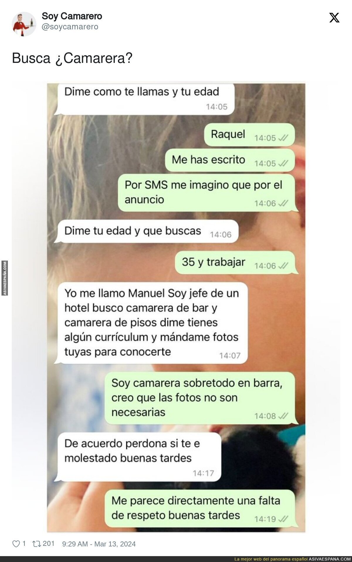 No son formas para buscar una empleada