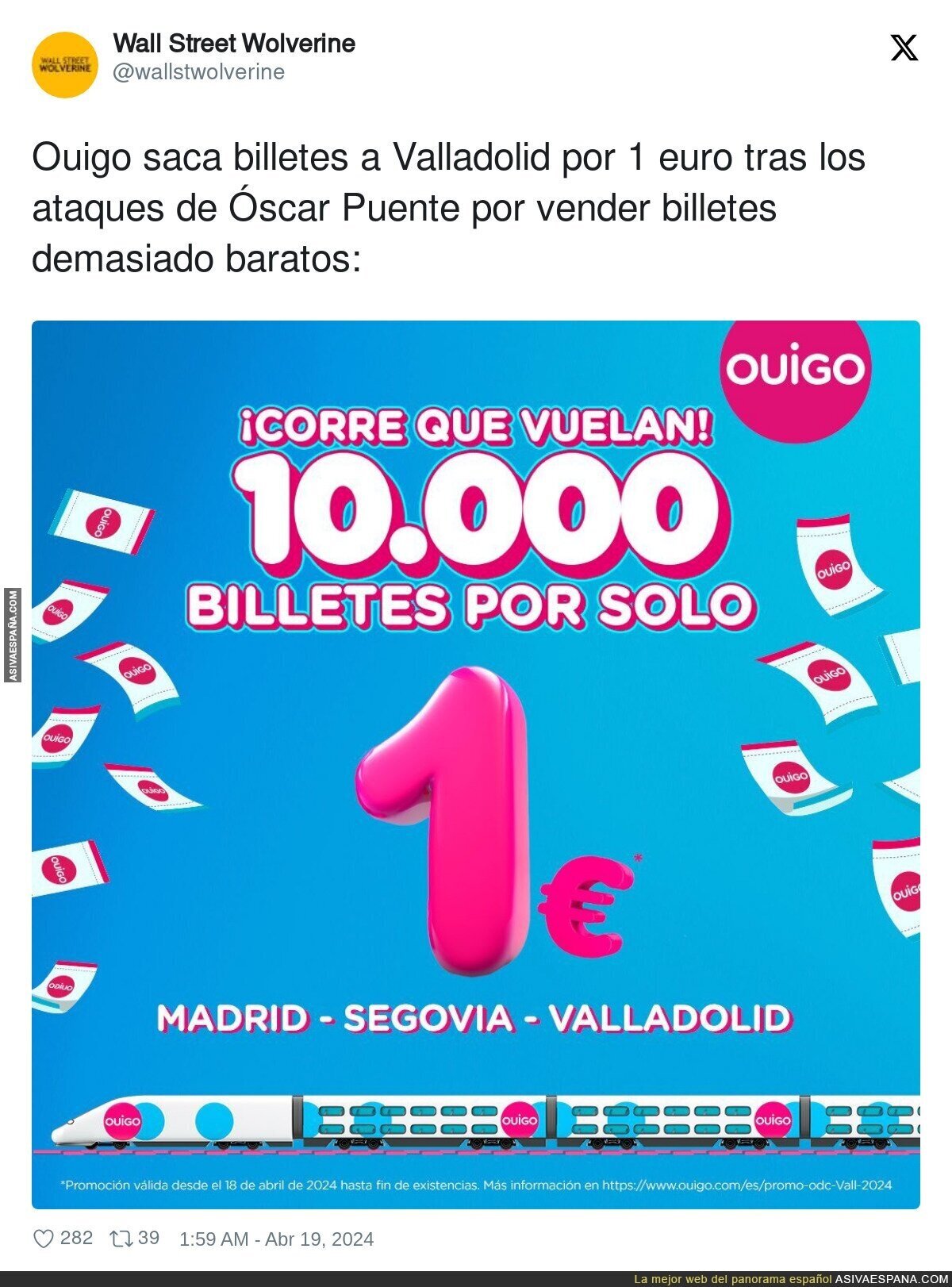 Óscar Puente le ha hecho la promoción perfecta a Ouigo