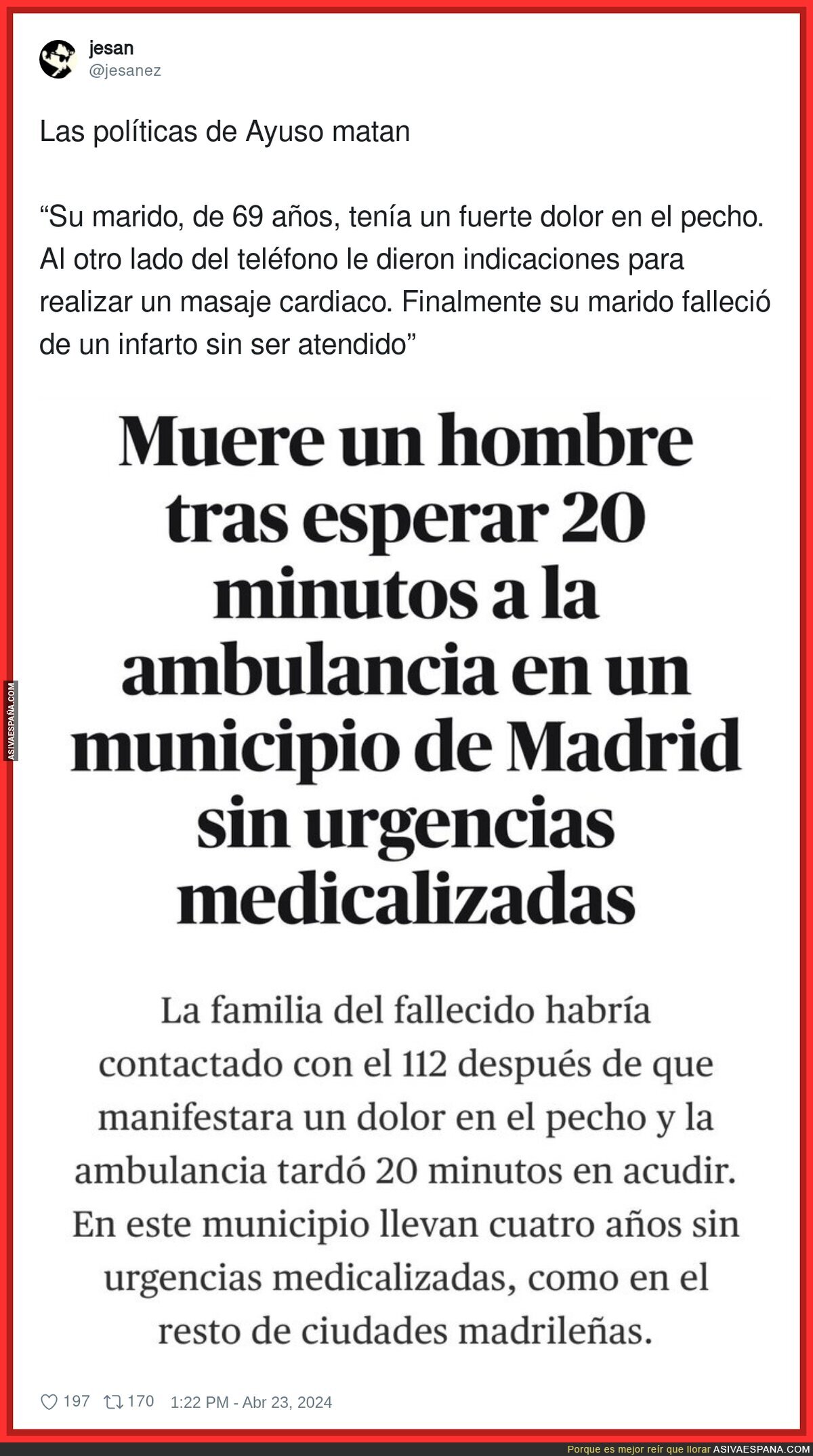 Las políticas de Ayuso matan