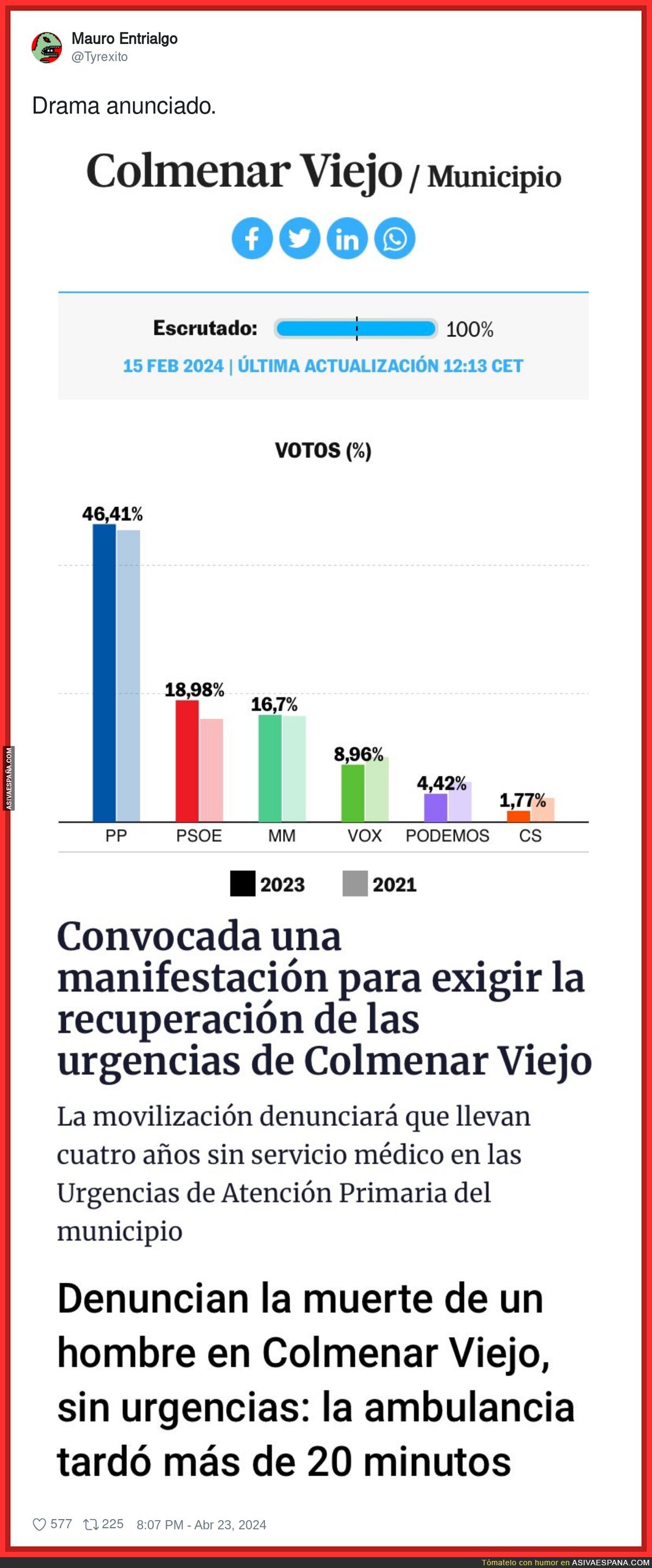 Estaba escrito lo que iba a pasar en Colmenar Viejo