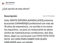 Buscando camarero ESPA&Ntilde;OL