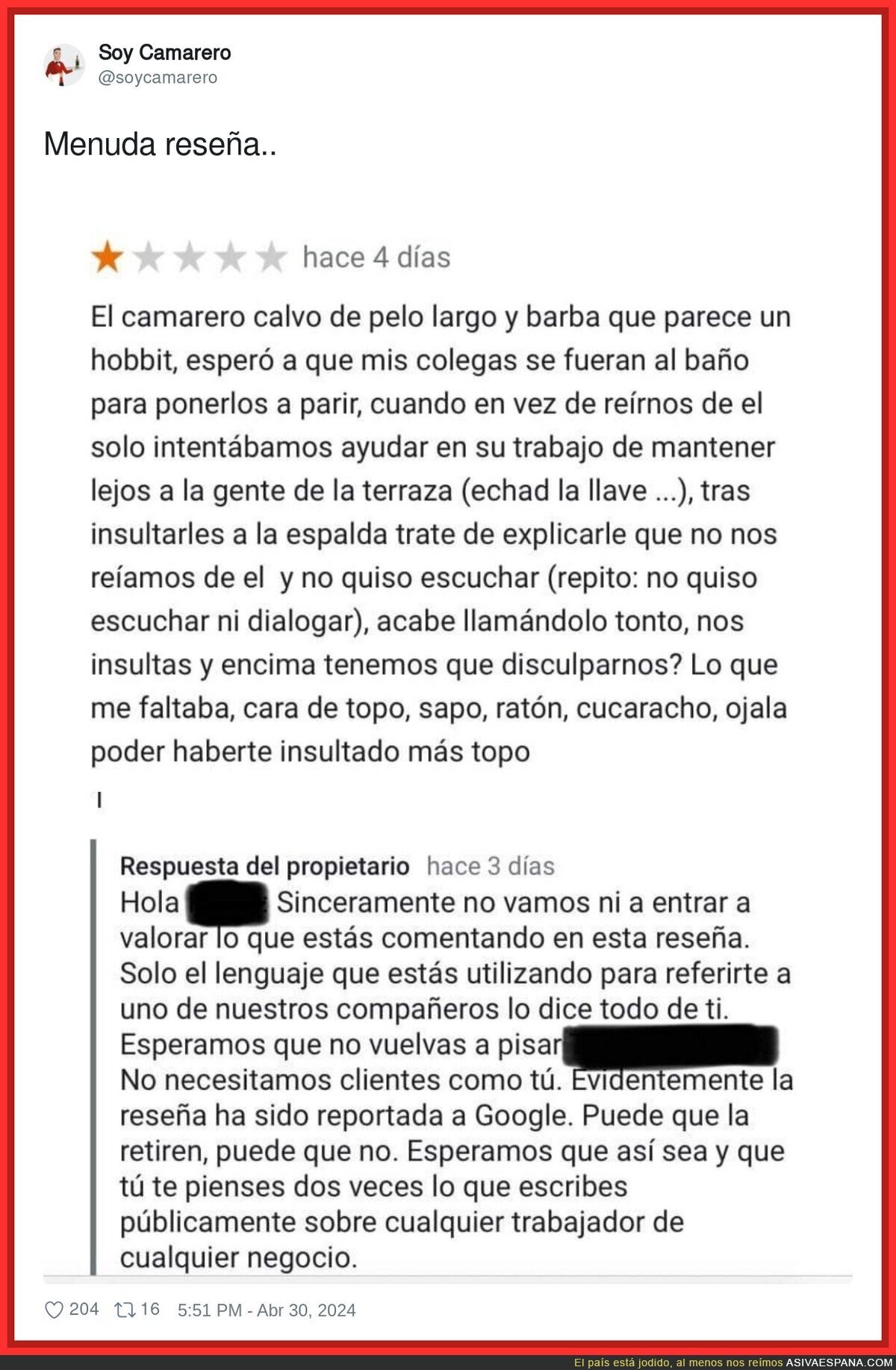 Hay gente con muy poca vergüenza haciendo reseñas
