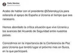 Pedro S&aacute;nchez sigue apoyando a Zelenski