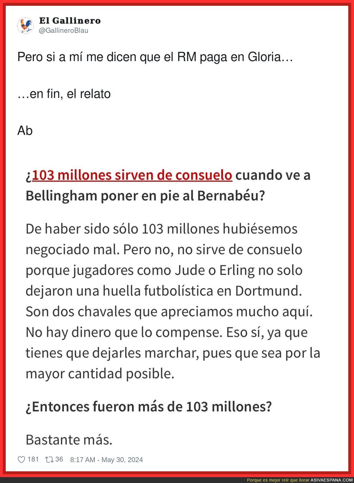 El precio real de Bellingham