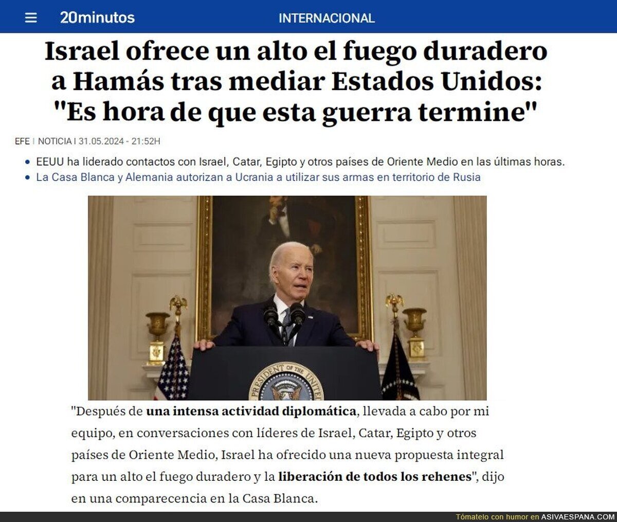 Parece que 40.000 civiles y las próximas elecciones le parecen a Biden buen momento para un alto el fuego