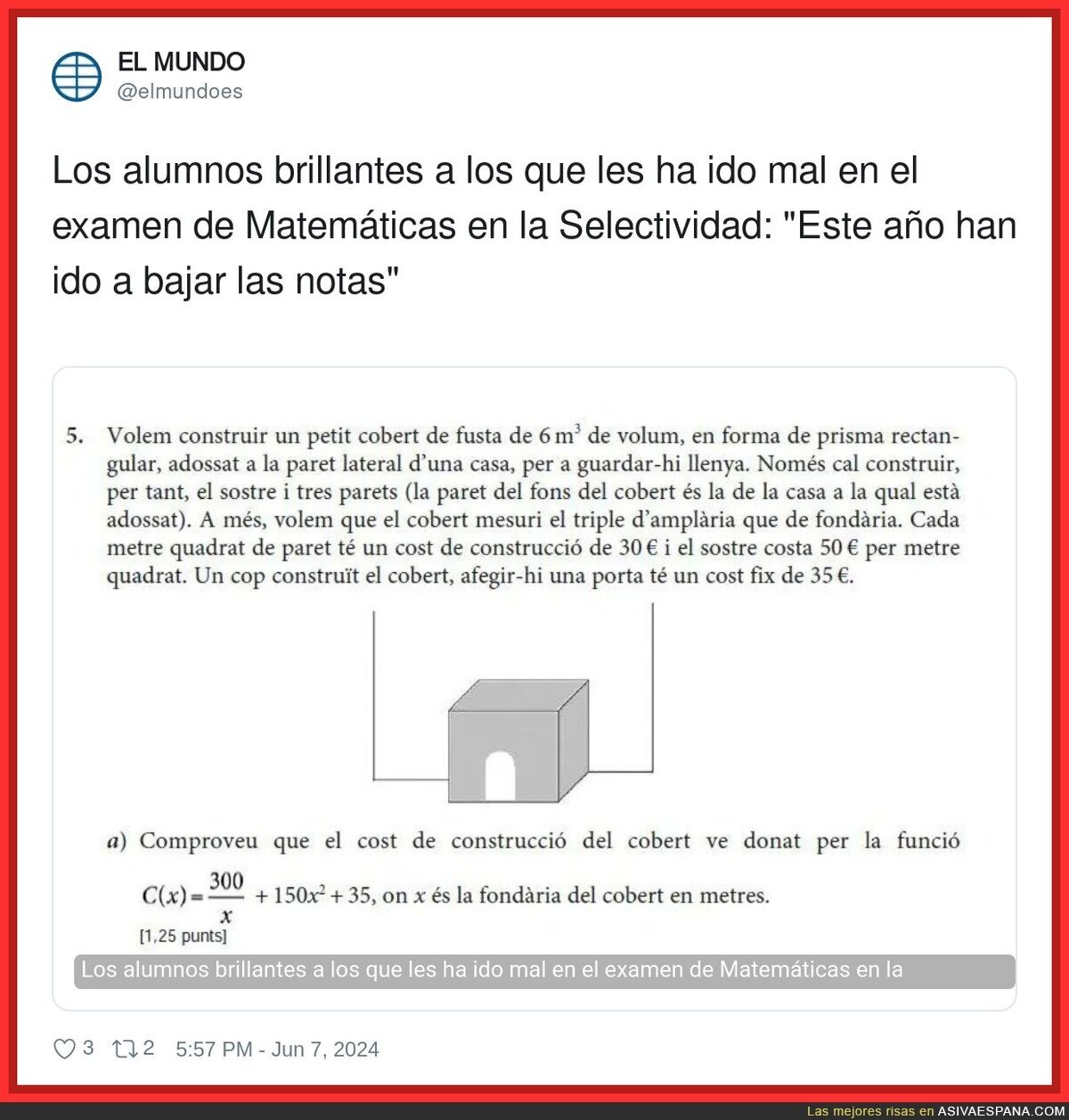 ¿Sabrías decir el resultado de este problema matemático visto en la Selectividad?