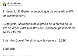 Suprimir el IVA solo ha servido para ver como suben el precio del aceite