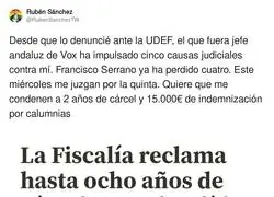A Francisco Serrano le va regul&iacute;n en la justicia