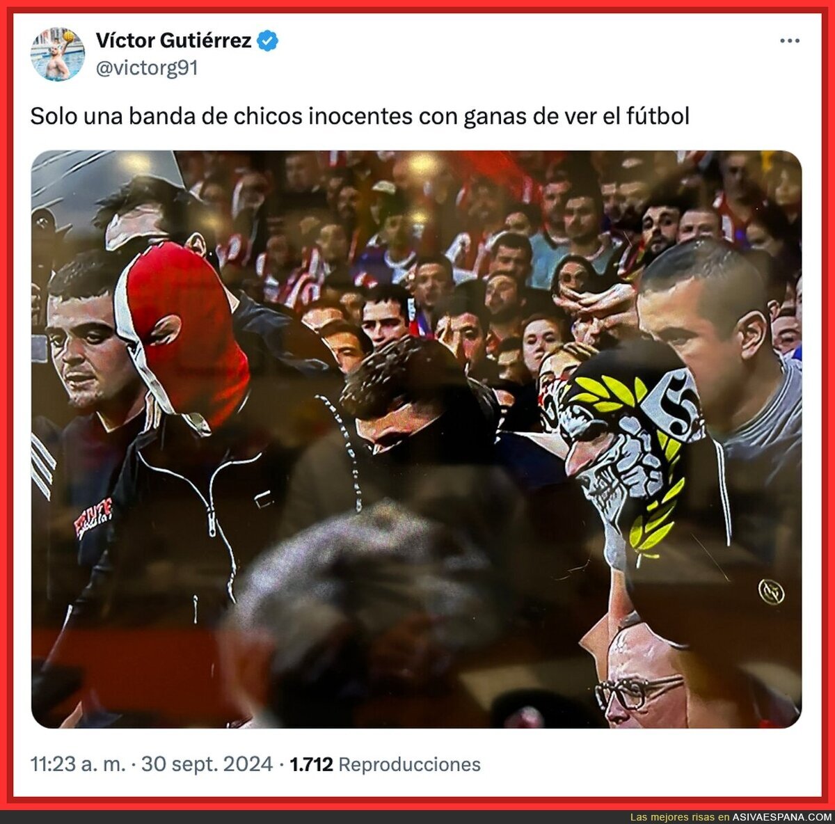 No sé cuándo hemos normalizado que haya gente con pasamontañas en un estadio de fútbol