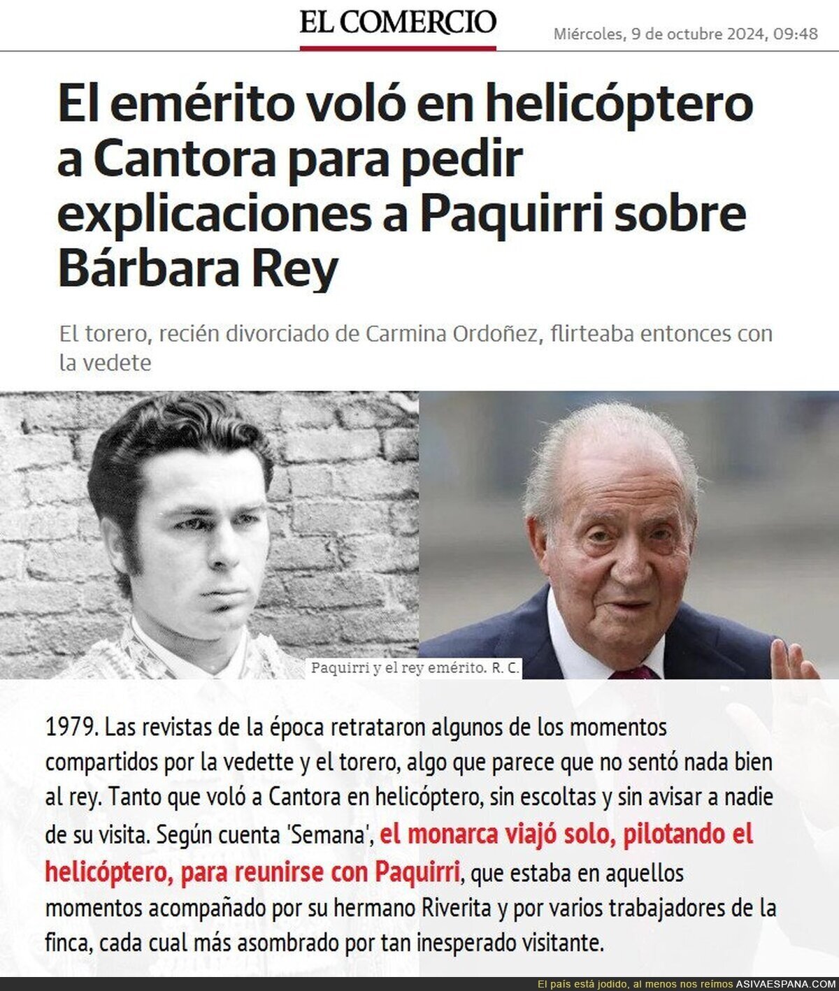 Imagina al Picha Brava en helicóptero aterrizando en la Finca de Paquirri... pues deja de imaginar: