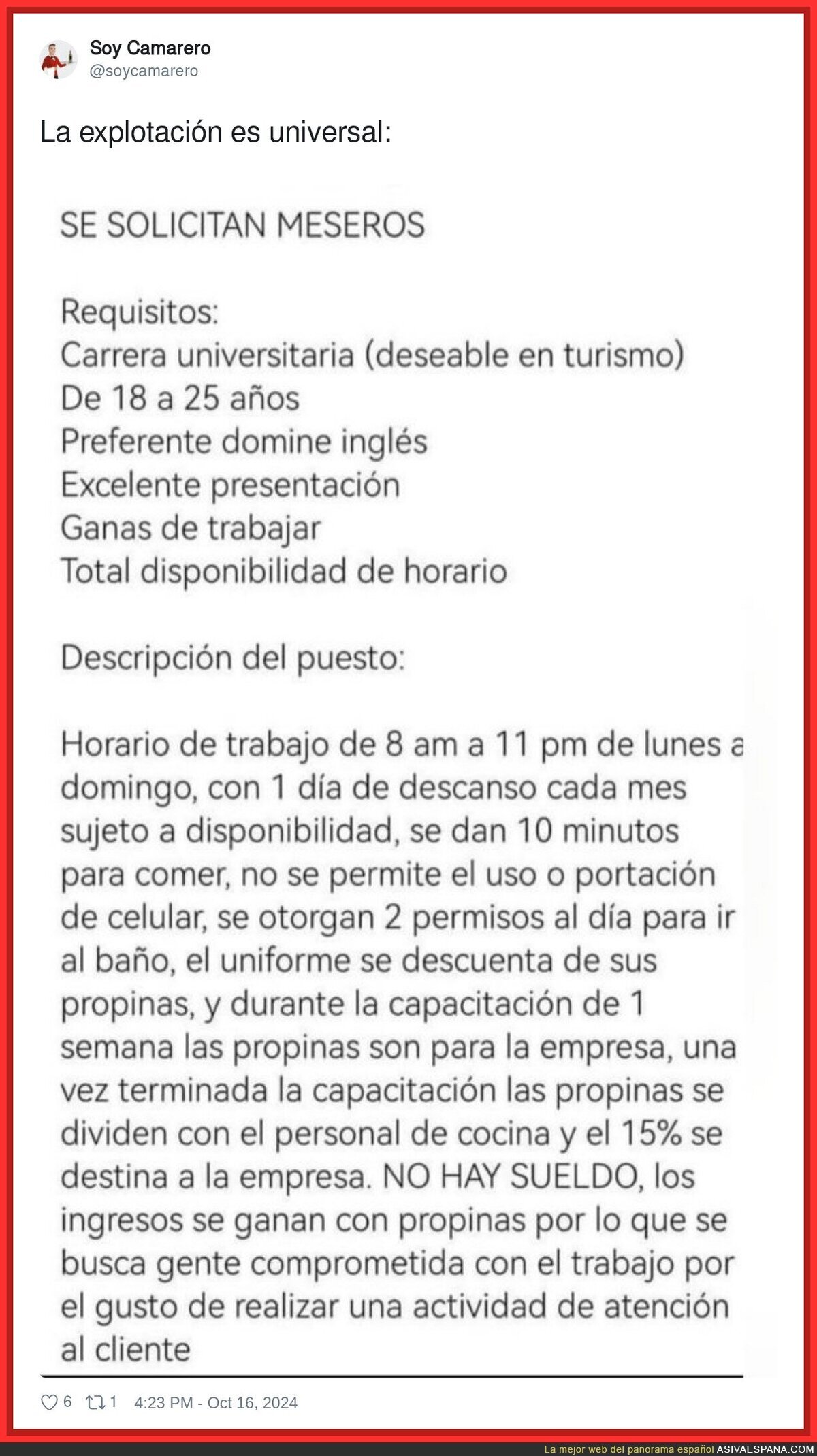 ¿Pero qué barbaridad de oferta de trabajo es esta?