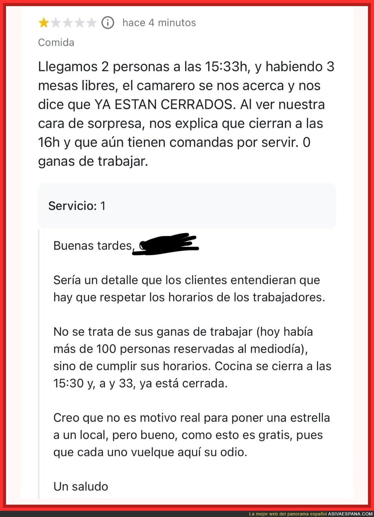 Muy buena respuesta a un cliente mal educado