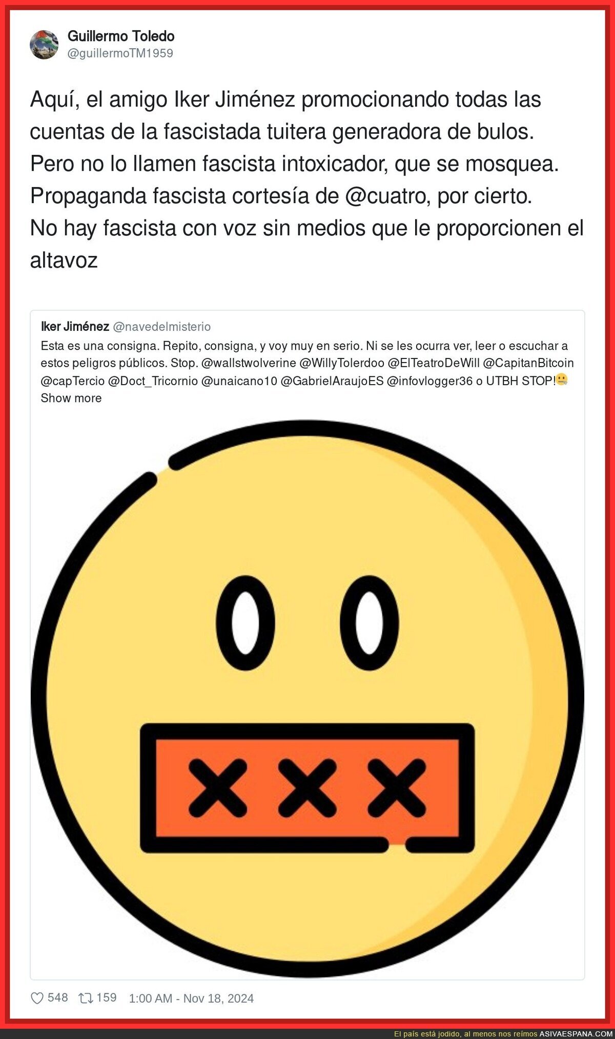 Iker Jiménez promocionando todas las cuentas de la fascistada tuitera generadora de bulos