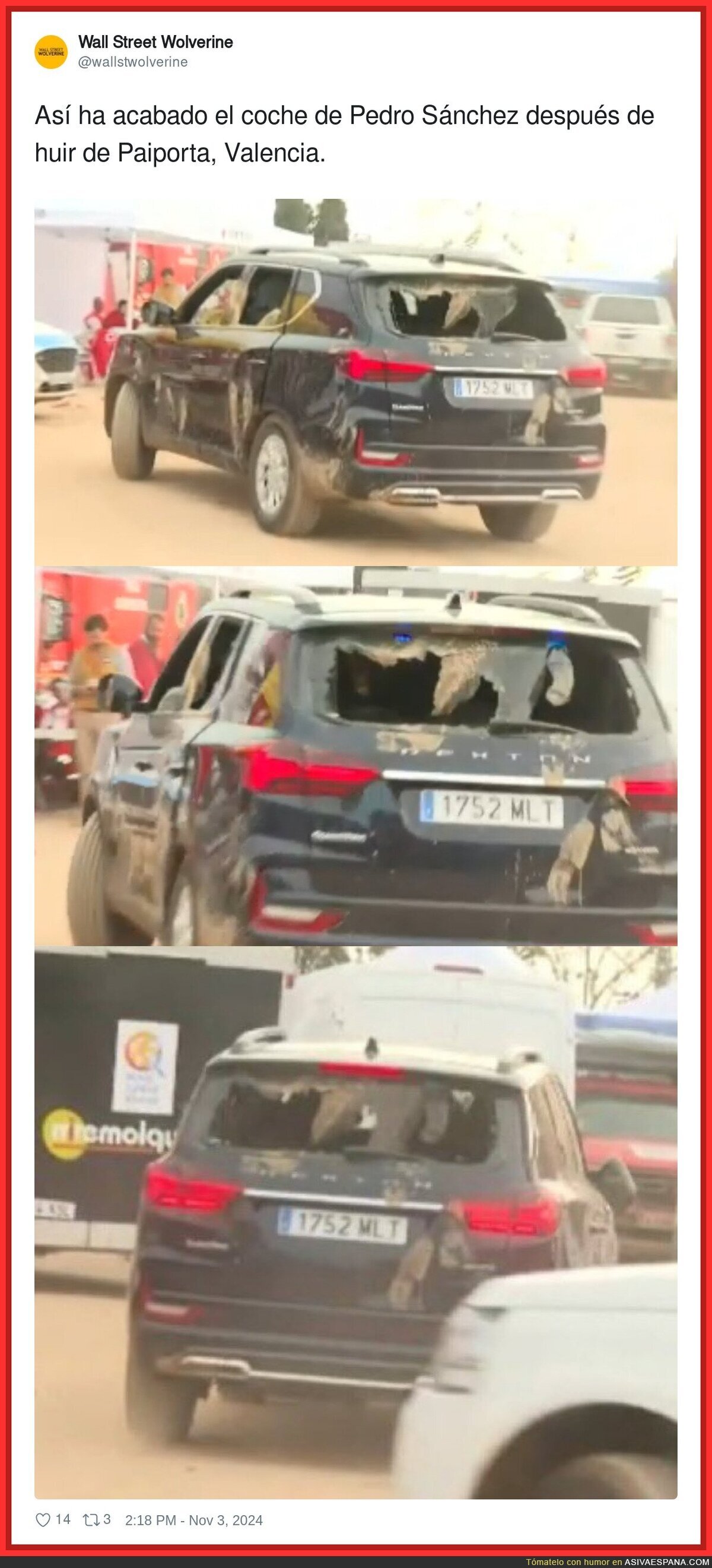 Así ha acabado el coche de Pedro Sánchez después de huir de Paiporta