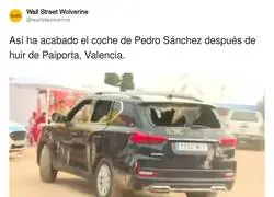 As&iacute; ha acabado el coche de Pedro S&aacute;nchez despu&eacute;s de huir de Paiporta