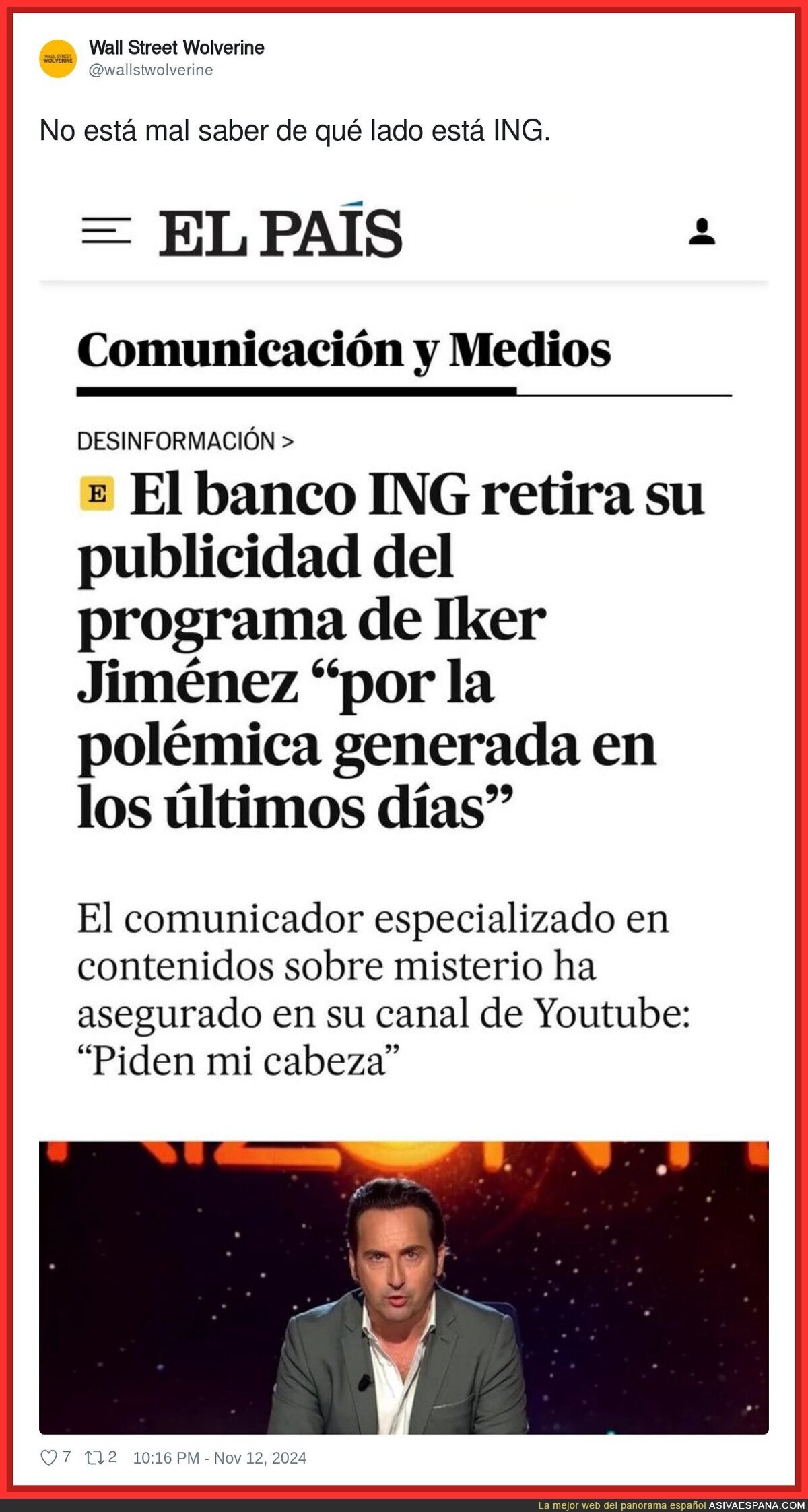 ING deja de lado a Iker Jiménez