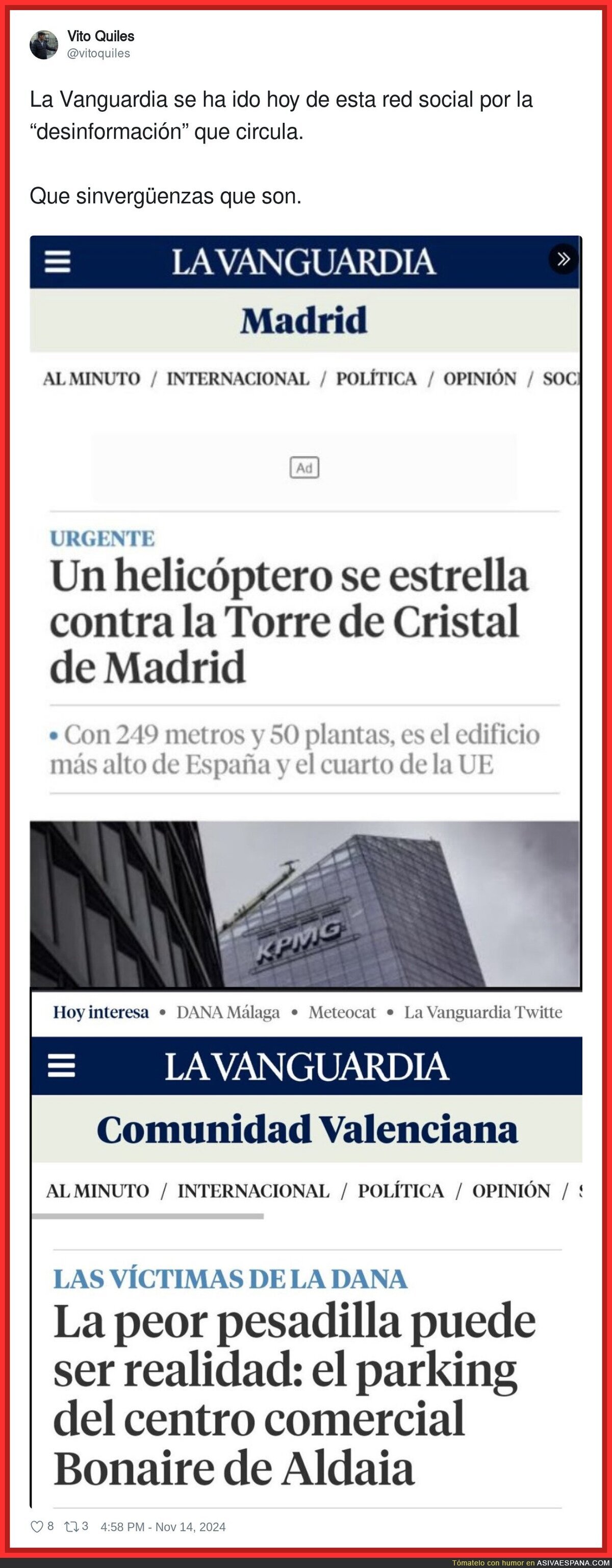 La Vanguardia se ha ido hoy de esta red social por la “desinformación” que circula y que ellos mismos difunden