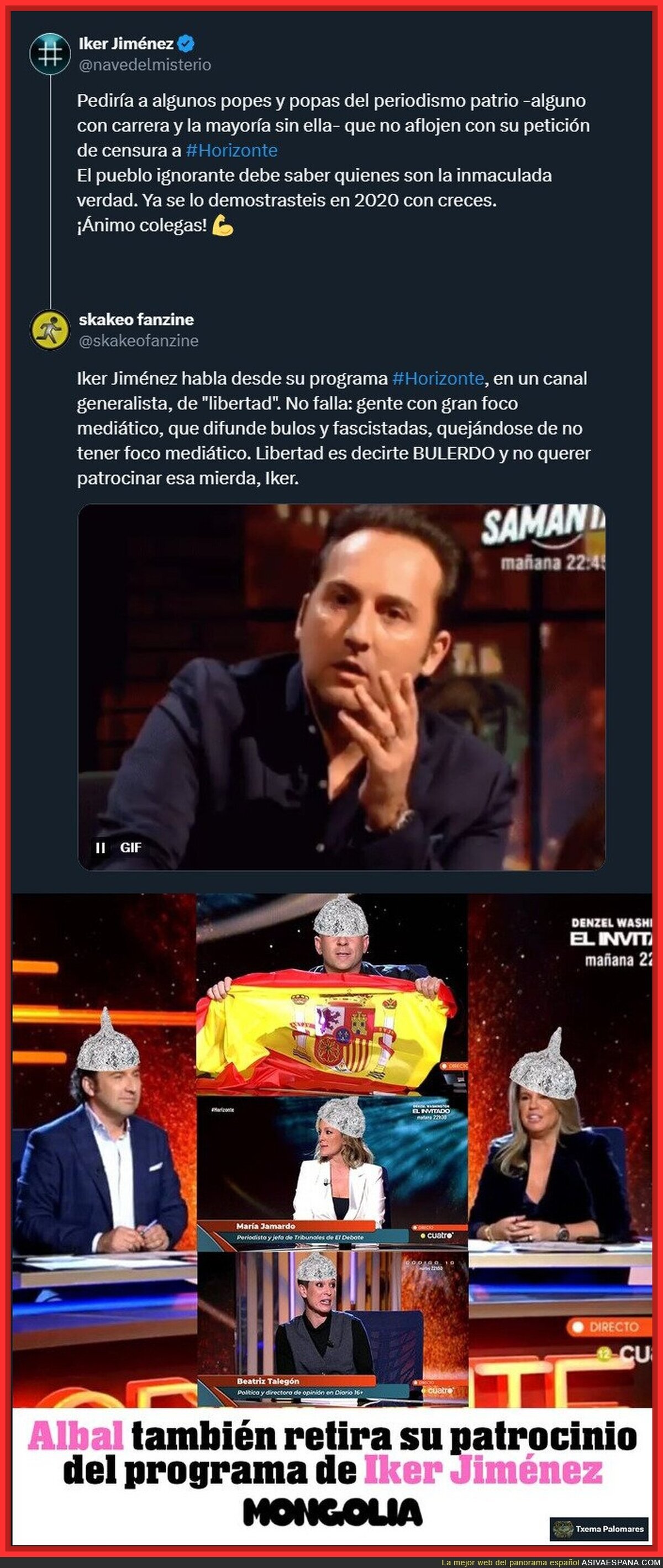 Friker Jimenez lamentando censuras desde su programa de audiencia masiva
