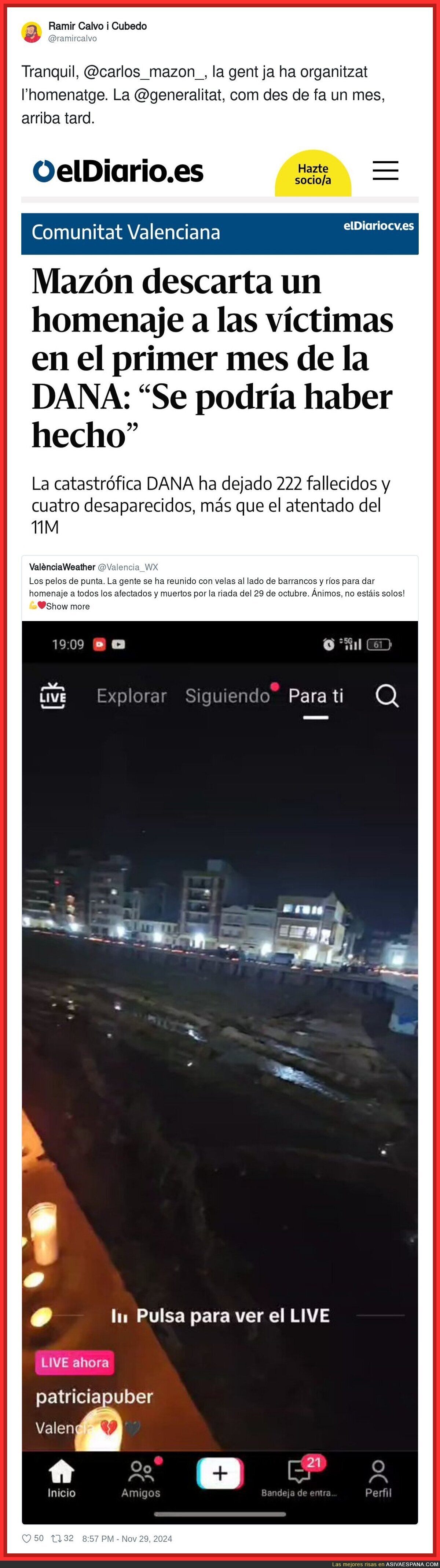El homenaje del pueblo a las víctimas de la DANA que Mazón no ha querido hacer