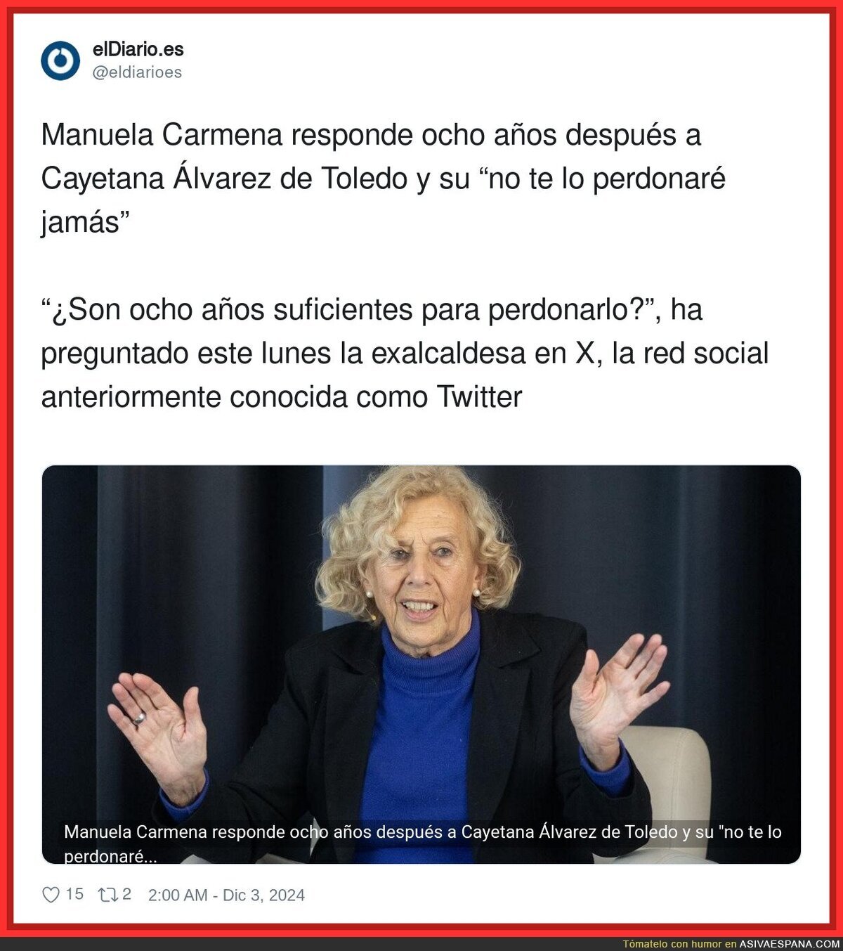 Manuela Carmena le tenía un mensaje a Cayetana Álvarez de Toledo
