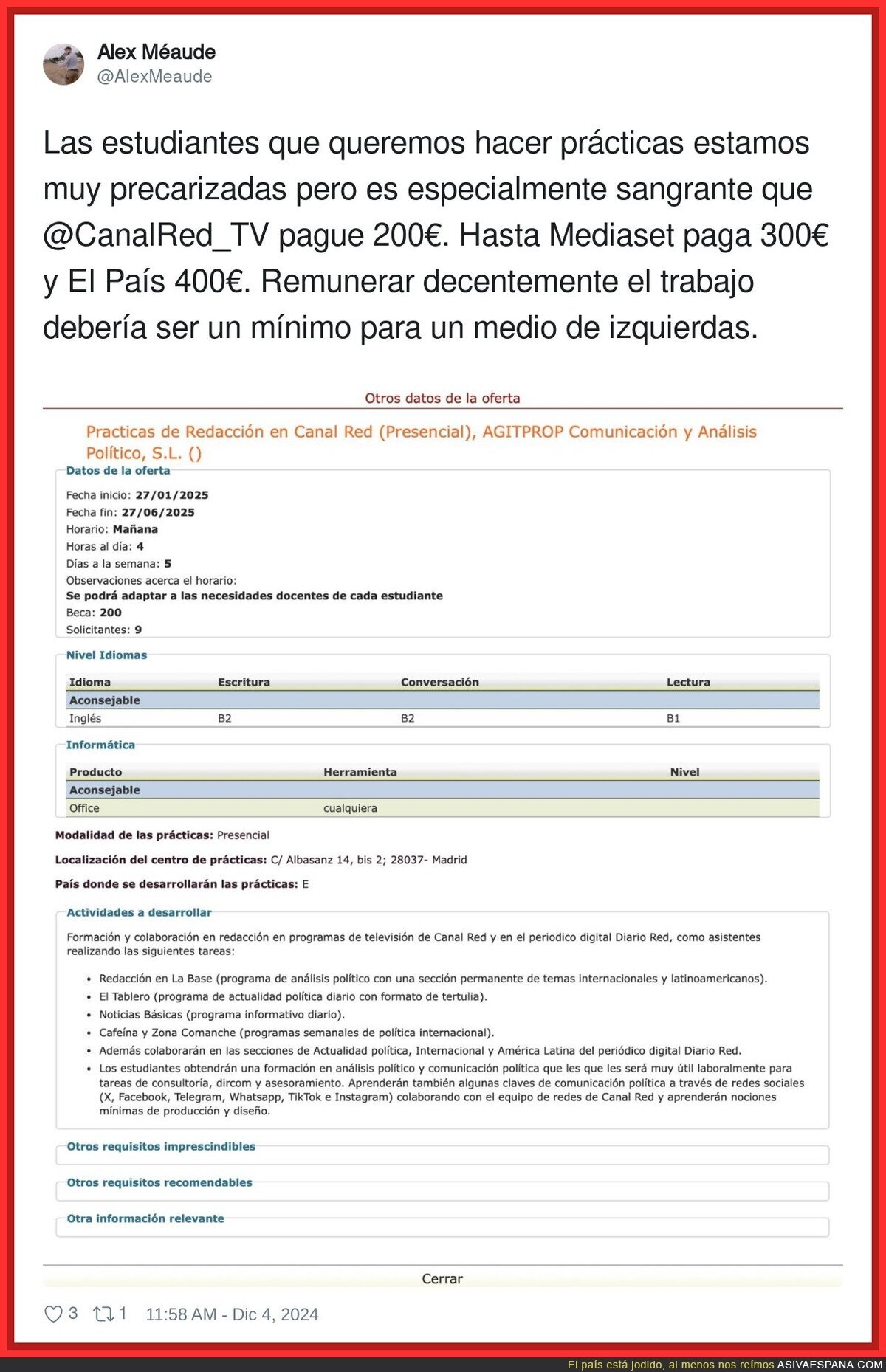 Pablo Iglesias se ríe de los jóvenes para trabajar en su medio