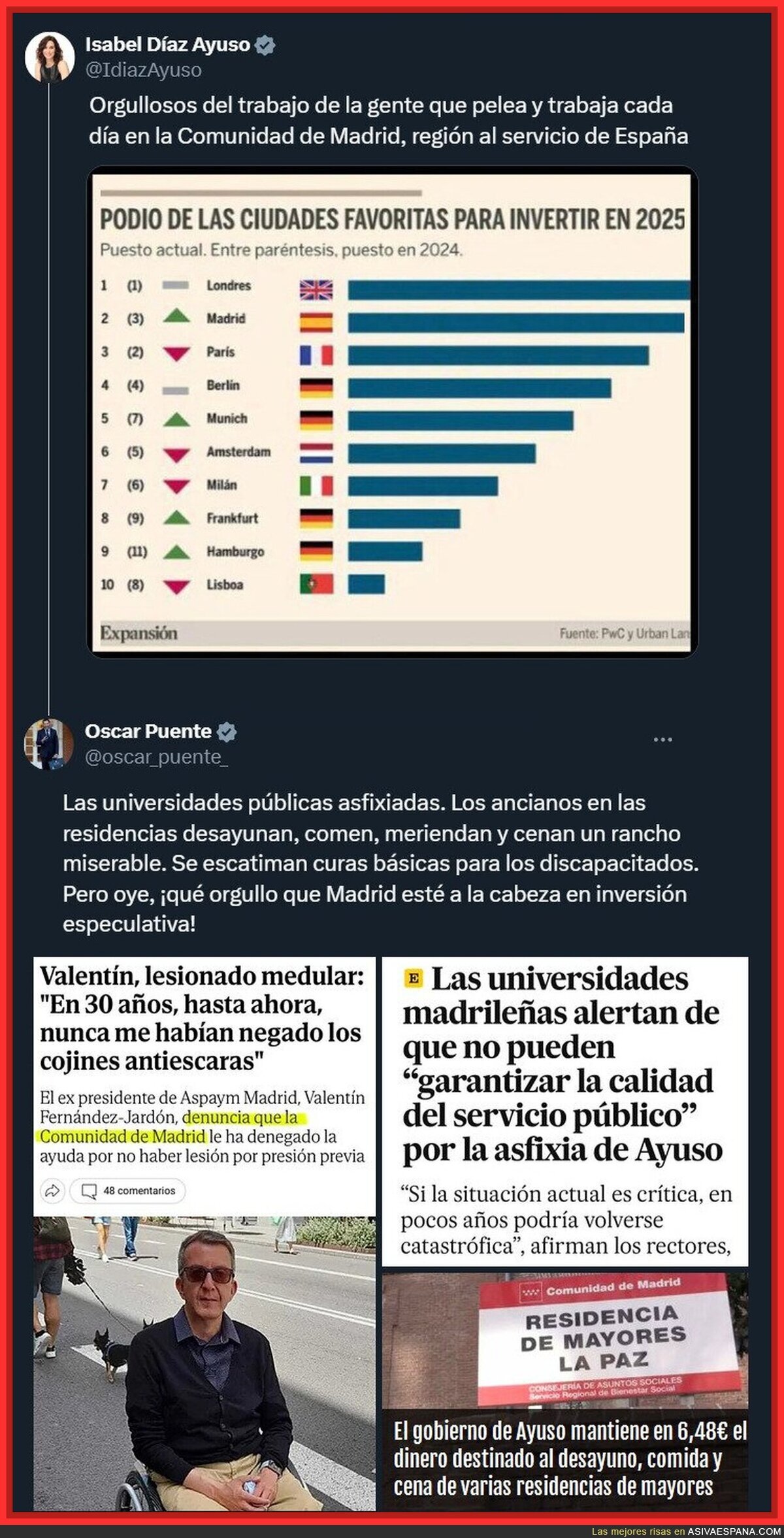 Somanta de zascas de Oscar Puente por este post de Ayuso