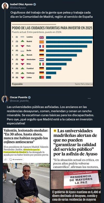 Somanta de zascas de Oscar Puente por este post de Ayuso