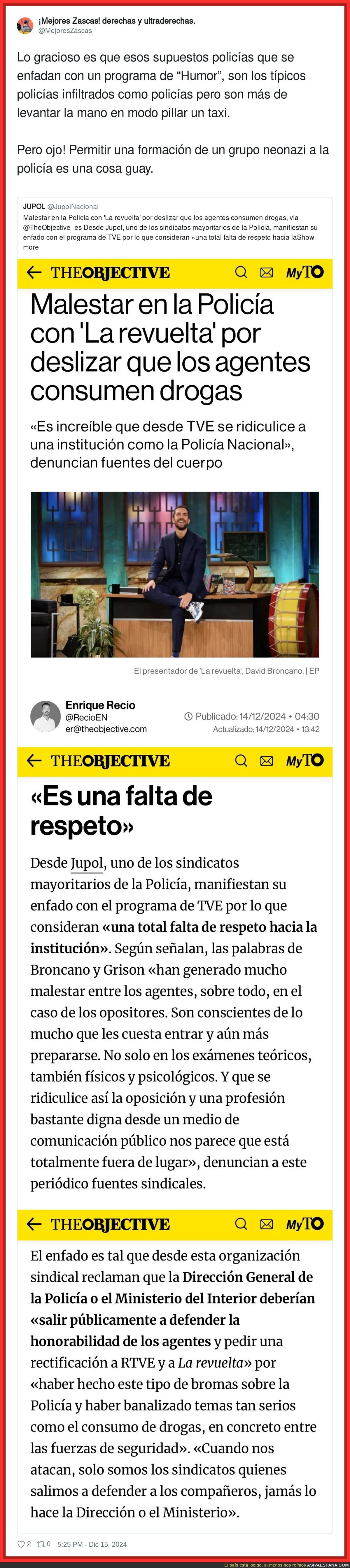 La gran indignación de la Policía con La Revuelta por un chiste