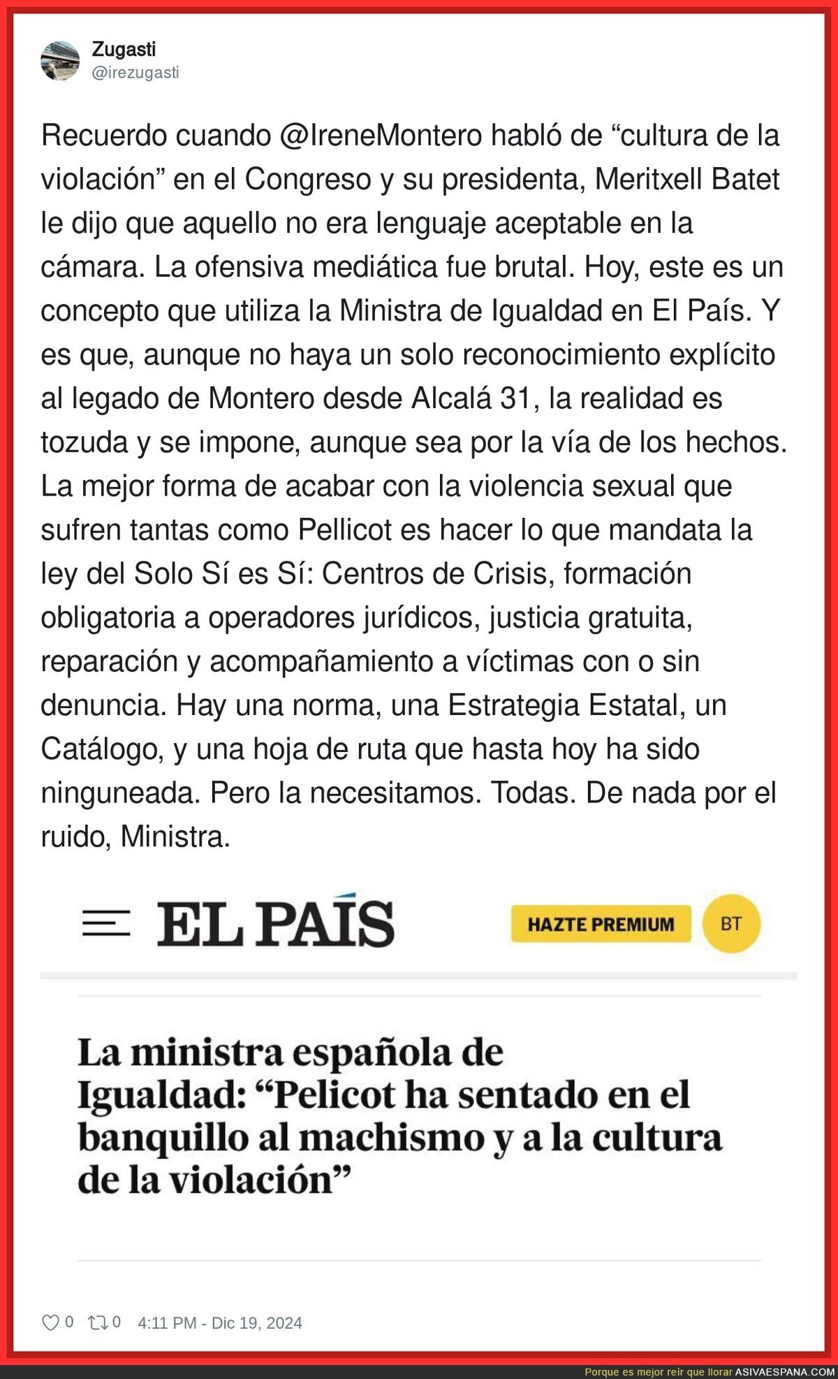 Hay que recordar siempre esto de Irene Montero