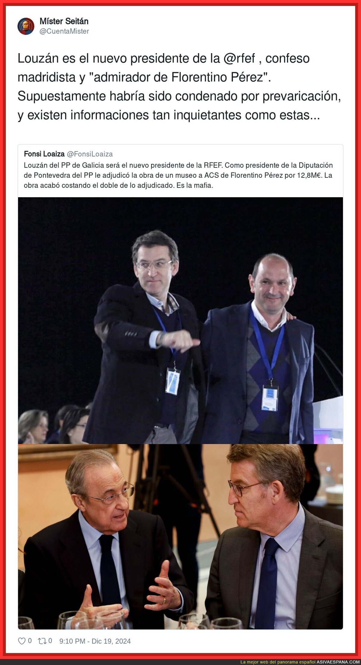 La felicidad de Florentino Pérez con el nuevo presidente de la RFEF
