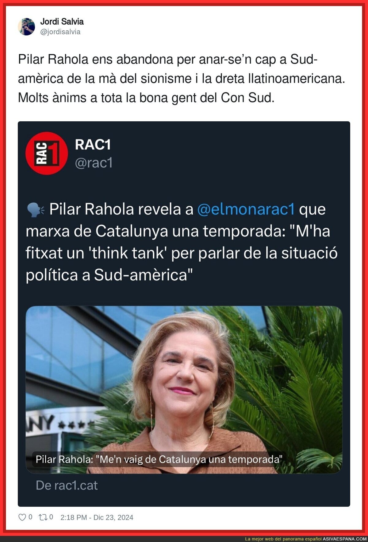 Pilar Rahola se va a América del Sur con la derecha