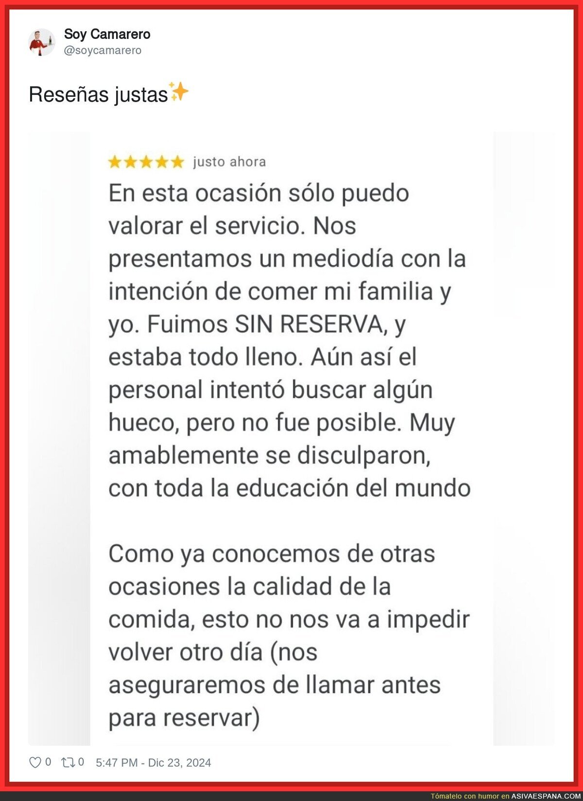 Todavía queda gente justa haciendo reseñas