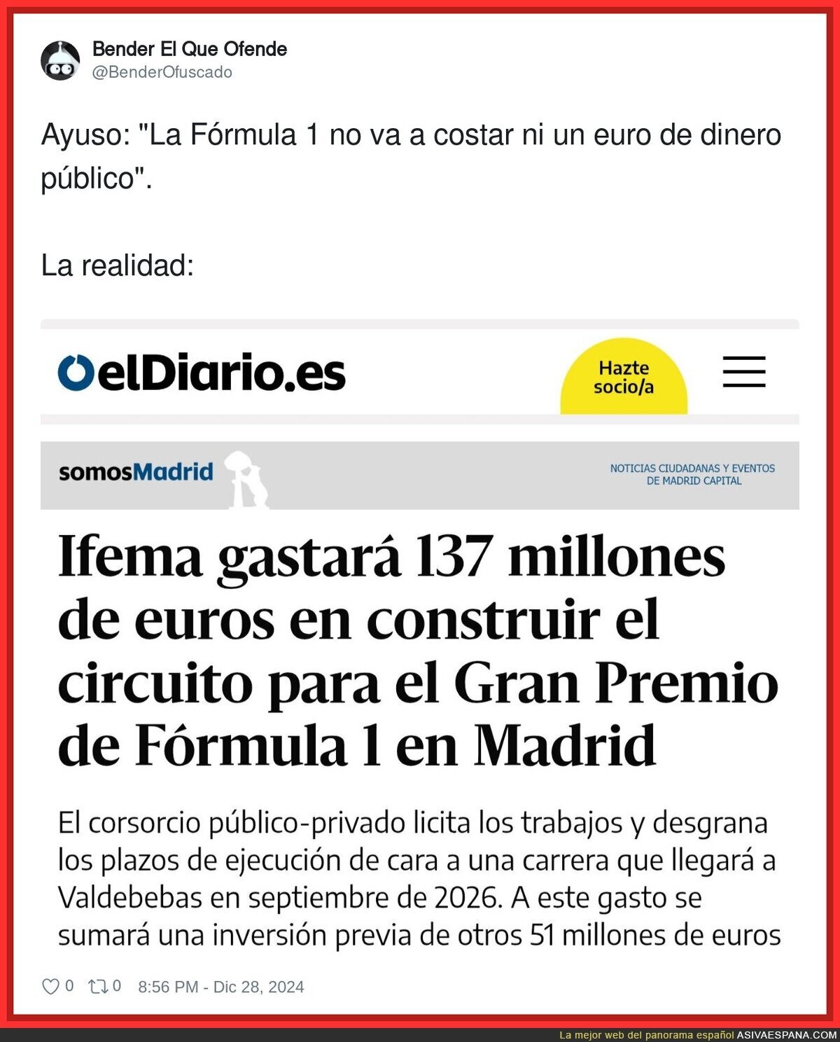 El pastizal que va a costar la Fórmula 1 en Madrid