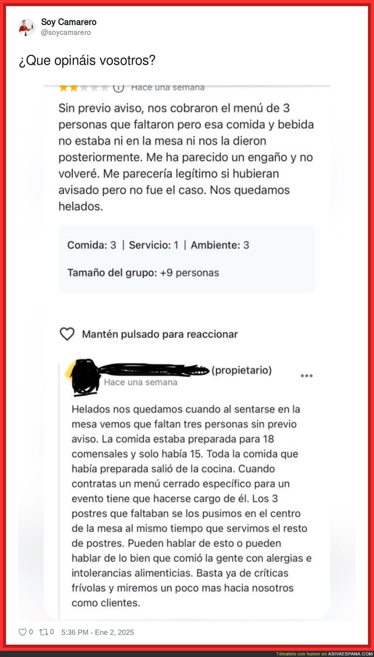 Polémica por el menú cerrado