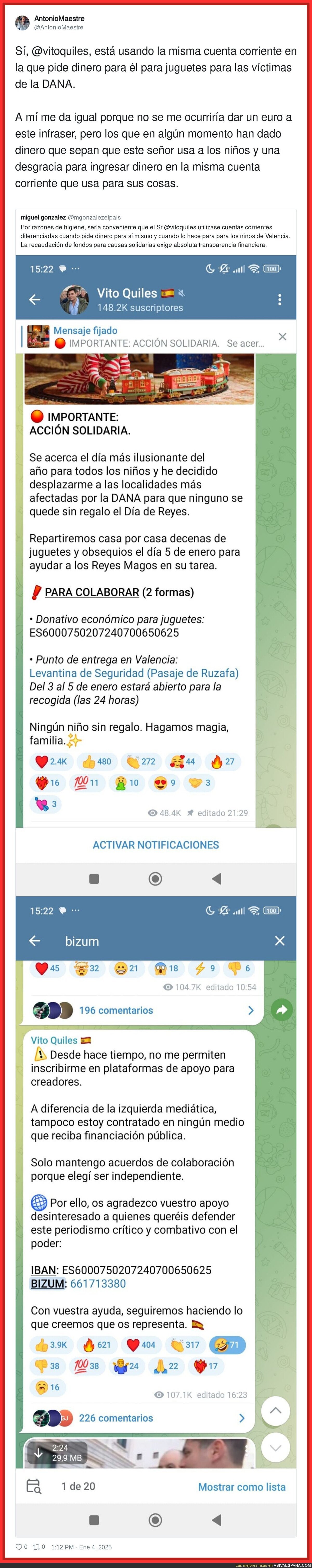 Cuidado con darle dinero a Vito Quiles