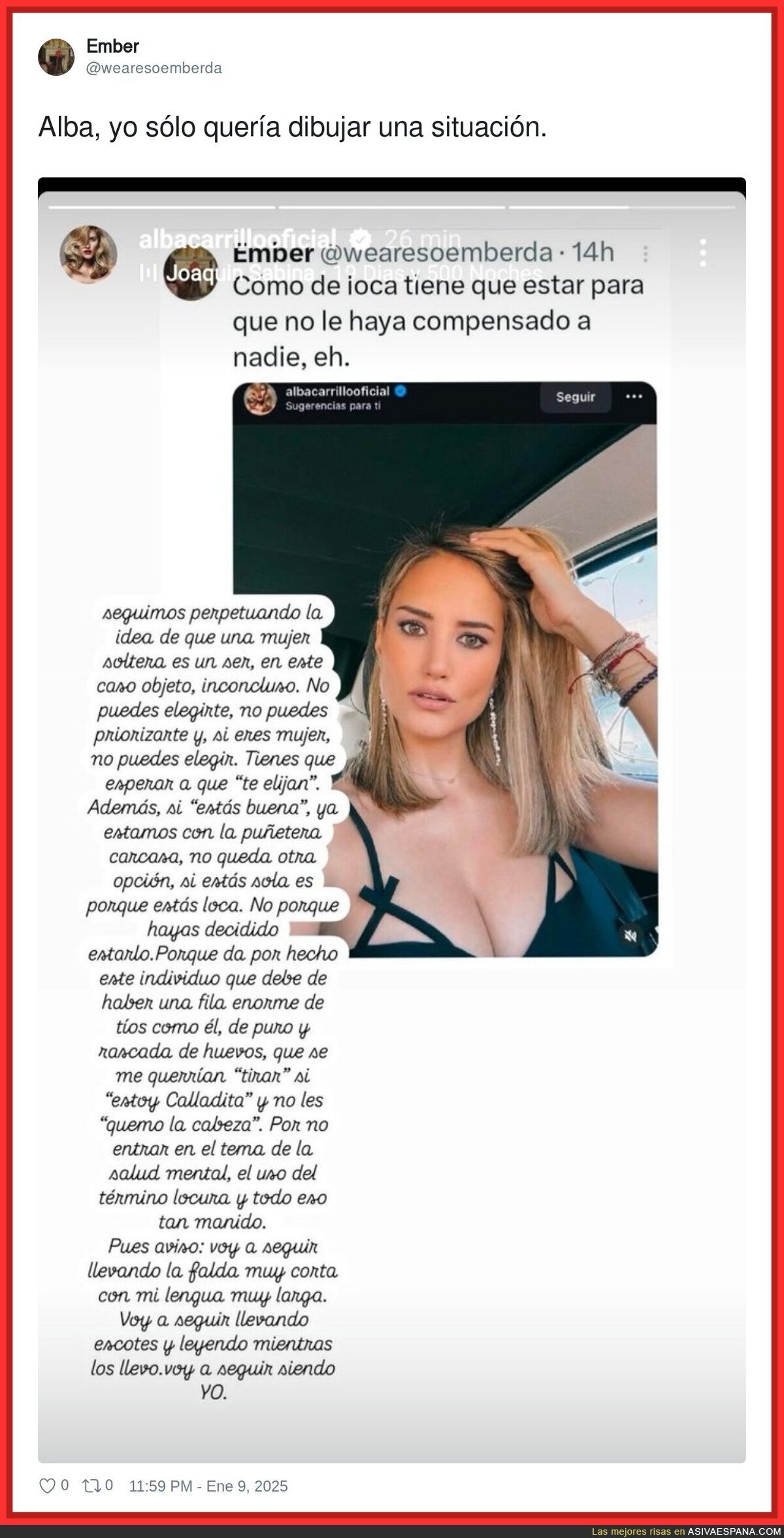 Alba Carrillo sale a defenderse tras las críticas de un usuario en X