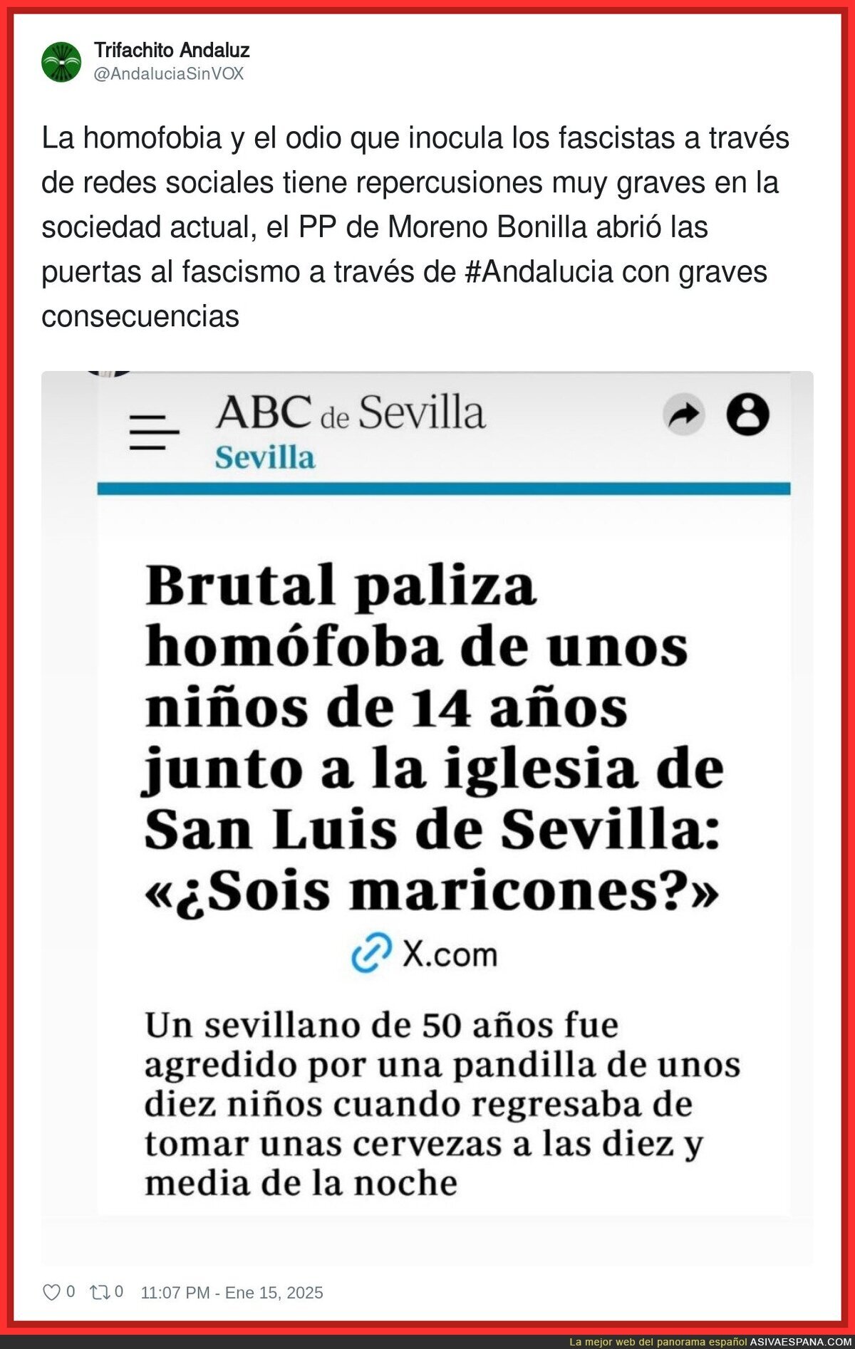 La homofobia y el odio que inocula los fascistas a través de redes sociales tiene repercusiones muy graves en la sociedad actual, el PP de Moreno Bonilla abrió las puertas al fascismo a través de #Andalucia con graves consecuencias