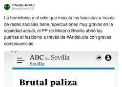 La homofobia y el odio que inocula los fascistas a trav&eacute;s de redes sociales tiene repercusiones muy graves en la sociedad actual, el PP de Moreno Bonilla abri&oacute; las puertas al fascismo a trav&eacute;s de #Andalucia con graves consecuencias