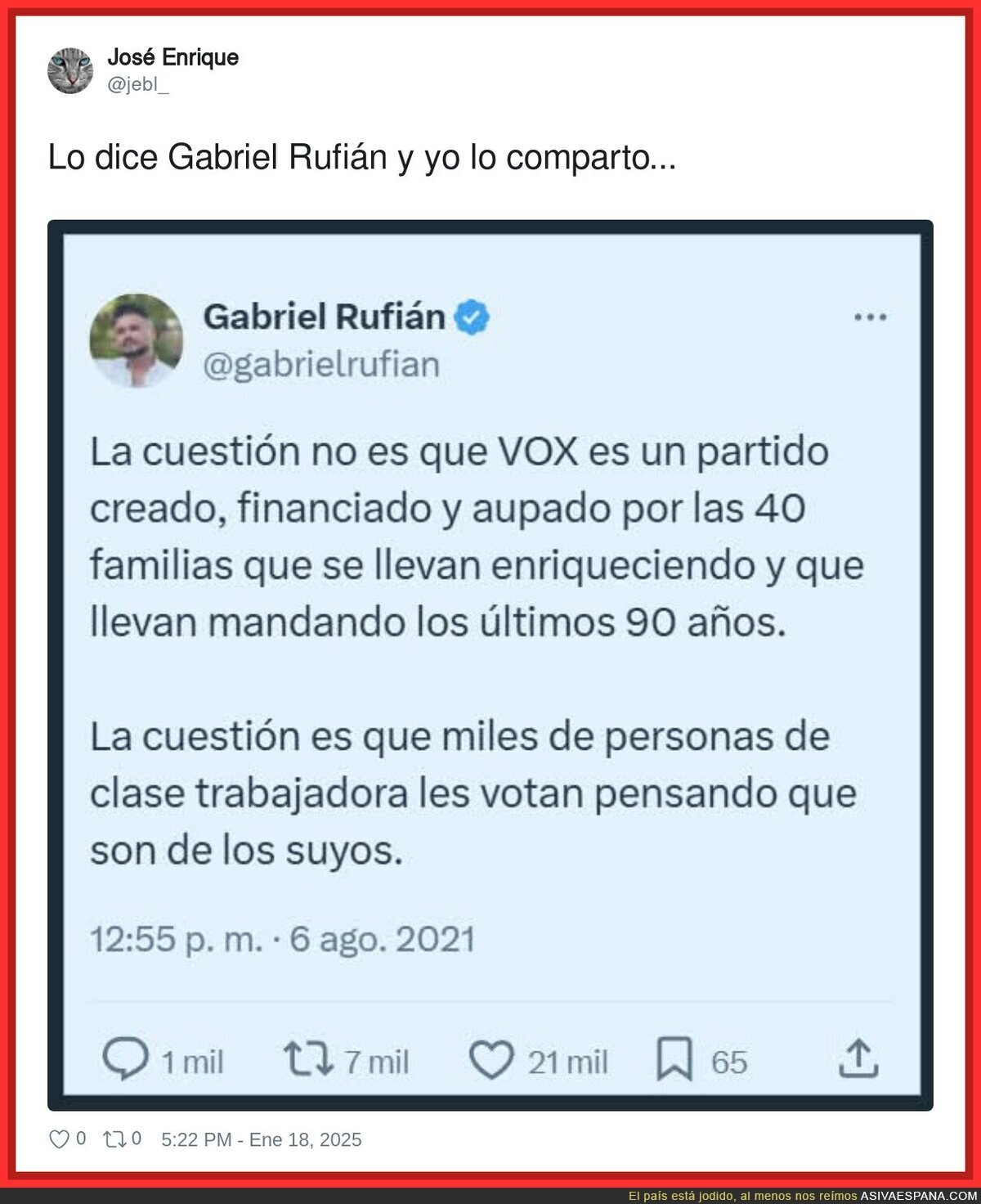 Gabriel Rufián y su gran opinión sobre VOX