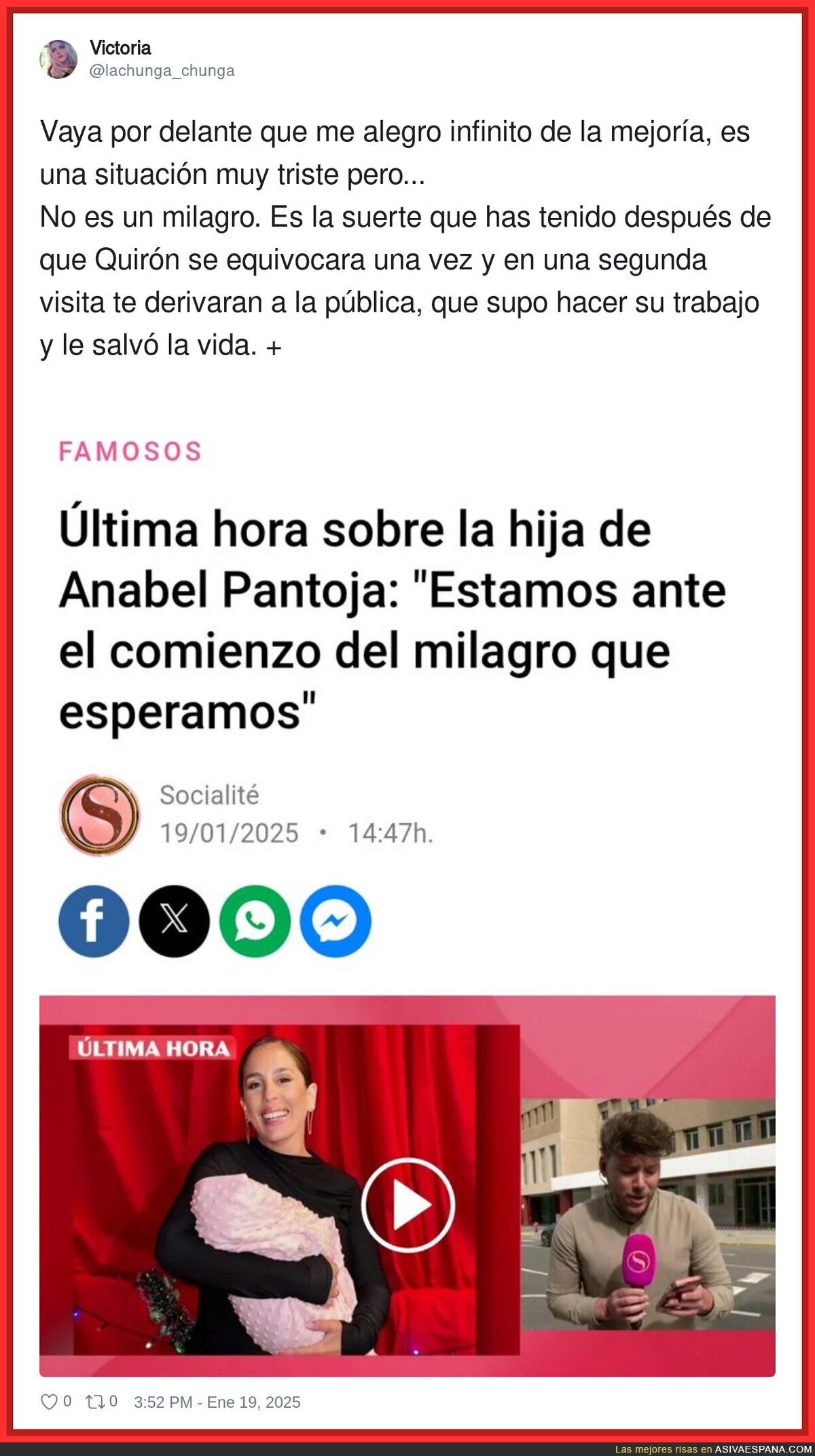 La Sanidad pública salva a la hija de Anabel Pantoja